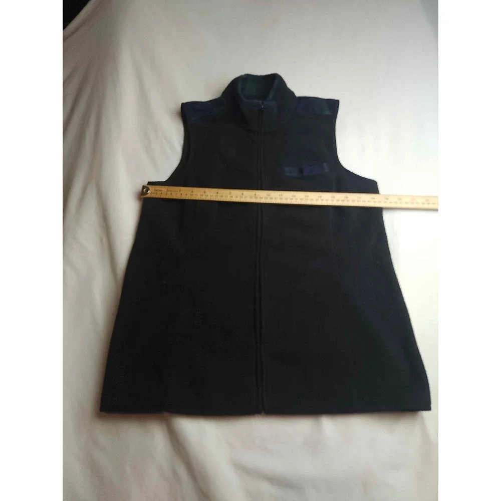 Brooks Brothers Navy Fleece Vest Black Watch Plaid Trim Full Zip Womens Medium